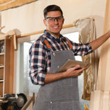 Toulite 4 Pack Canvas Chef Apron for Men with Adjustable Strap Cross Back Cotton Barber Apron with Pocket, 26 x 30''(Gray, Camel, Blue, Black)