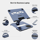 Laptop Stand with USB C 6in1 Docking Station, 15W Magnetic Wireless Charger, USB 3.0 KVM Switch