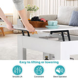 Dlewmsyic Lift-Top Coffee Table, 39.4" Height Adjustable Wood Coffee Table with Hidden Compartment and Lower Storage Shelf for Living Room(White)