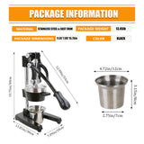 Juicer Manual Cast Iron Citrus Juicer, Heavy-Duty Orange Lemon Squeezer, Extra-Large Commercial Citrus Press, Easy to Clean with Bonus Stainless Steel Cup (Black)