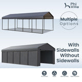 PHI VILLA 12x25 Carport, Metal Carports Canopy with Sidewalls Heavy Duty