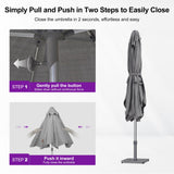PURPLE LEAF Patio Market Umbrella 6' x 10' with Base Semi Auto Lift, Gray