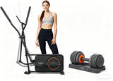 TOUSAINS ET3 Elliptical Trainers: 16-18" Adjustable Stride Cross Trainer, 32 Magnetic Resistance Machine for Home Gym, Heavy Duty 265LB Capacity, Quiet Workout for Seniors (Black+Dumbbell)
