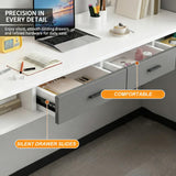Quvex Modern Wood Floating Makeup Vanity Desk with 2 Drawers, Reversible Wall Mounted Dressing Table for Left or Right Corner, Space Saving Vanity Shelf for Apartments, Bedrooms, 47.2"/120cm