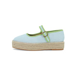 MAIJED Mary Jane Woven Espadrilles for Women Round Toe Ballerina Shoes Canvas Summer Flats Light Blue US11
