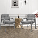 CLATINA Big & Tall 500 lbs Waiting Room Guest Chair, Leather Office Reception Chair No Wheels with Padded Arms for Elderly Home Desk Conference Room Lobby Side Salon Clinic, Grey(2 Pack)