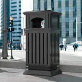 BEAMNOVA Commercial Outdoor Trash Can with Lid, Matte Black, 17.7 * 37.4 in