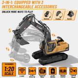 kolegend 3 in 1 Remote Control Excavator Toy 14 Channel RC Excavator Toy for Boys 3-12 with Bucket/Claw/Drill 2.4GHz Full Functional Construction Vehicles Toys Gift for 6 7 8 9 10 Years Old Kids Boys