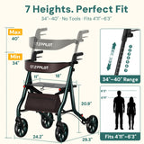 StepPilot Zero Wobble Rollator Walker with Seat for Seniors, 350lb Capacity, 18" Extra Wide Seat, 8" Wheels & Dual Brake, One-Hand Folds to 9.6", 7-Level Handle Adjustable, Cup Holder & Cane Clip