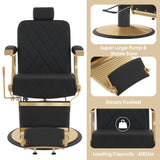 BarberPub Heavy Duty Metal Vintage Barber Chair All Purpose Hydraulic Recline Salon Beauty Spa Shampoo Equipment 3825 (Black with Gold Frame)