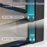 EASYWORC Frameless Pivot Shower Door 26"-28" W x 72" H, Swing Shower Glass Doors with Nano Explosion-Proof Film Tempered Glass 1/4"(6mm) Reversible Installtion, Matte Black Finish