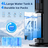 CENSTECH 44" Windowless Portable Air Conditioners w/4 Modes & 3 Speeds,12H Timer, 4L Tank for 24H Cooling Evaporative Air Cooler, 4 Ice Packs,17Ft Remote, 120° Oscillating Swamp Cooler Air Conditioner