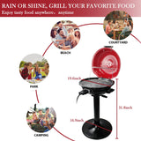 Electric Grill, Techwood Indoor/Outdoor Electric BBQ Grill, 1600W Portable Removable Stand Grill with Adjustable Heat & Drip Tray (Red)