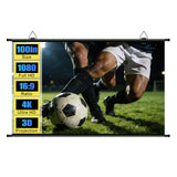 100 inch Projector Screen, Xiaohui Portable Movie Projector Screen for Indoor Outdoor, 4K Hanging ALR Projection Screen for Room Wall, Home Theater, Backyard, 16:9 HD