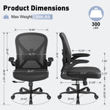 Keratee Ergonomic Office Chair Set of 10, Mesh Fabric Home Office Chairs with Adjustable Lumbar Support, 360° Swivel, and Flip-Up Armrests, Black