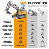 17CH Remote Control Excavator Construction Toy for Boys - 2400mAh RC Excavator Toy with Metal Shovel/Spray/Lights/Sounds, RC Digger Construction Vehicles Toys Excavator Toys Gift for Boys 8-12 Yr Old