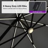PURPLE LEAF Patio Umbrella Left-right Tilt 10FT with LED Lights Light Grey