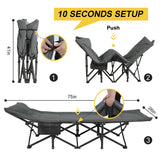 ATORPOK Camping Cot for Adults with Cushion and Pillow, Portable Folding Bed for Sleeping, Lightweight Tent cot with Carry Bag Supports 450 lbs (Grey)
