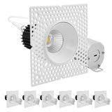 LUXRITE 2 Inch Trimless LED Recessed Lighting, 12W, 1000LM, 5CCT 2700K-5000K, 38° Beam Angle, Dimmable, Push-n-Lock Spotlight, CRI 90, Damp & IC Rated, Plaster Downlight, ETL (6 Count (Pack of 1))