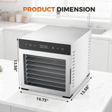 OLIXIS Food Dehydrator Machine, 500W Jerky Dehydrators with 8 Stainless Steel Large Trays, 185°F Temperature Control & 24H Timer Food Dryer for Fruit Meat Herb Dog Treats, Silver