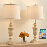 SAIWEYA 27.5" Vintage Farmhouse Table Lamps Set of 2 Bedside Lamp, 3 Way Dimmable Bedroom Lamps with 2 USB Ports +AC Outlet Nightstand Lamp Rustic Lamp