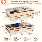 Dolicer 2 Pack Under Bed Storage with Wheels, 6in-10in Height Adjustable Underbed Storage Containers, 92L XXXL Under Bed Drawers Rolling Bin with Clear Lids for Dorm Shoes Clothes Organizers(Beige)