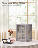 Glimmloop 360° Rotating Jewelry Box with 5 Drawers, Spacious Vertical Jewelry Organizer with Glass Window, Jewelry Storage Case, Dustproof & Moisture-resistant Design, Grey