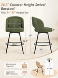 LUE BONA 26''H Swivel Bar Stools Set of 4, Counter Height Bar Stools with Backs, Lumbar Pillow and Black Metal Frames, Upholstered Modern Barstools for Kitchen Island, Chenille Farbic, Green