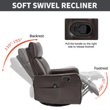 MOOLSUN Faux Leather Recliner Sofa Set with 360-Degree Swivel Chair, Living Room Furniture Set with Reclining Seats, Ideal for Home, Office, or Theater Seating（K-Dark Brown Faux Leather,Chair）