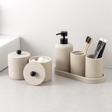 Haocoott Bathroom Accessories Set, 6 PCS Modern Bathroom Accessory Set with 15.2 OZ Soap Dispenser, Toothbrush Holder, Vanity Tray, Tumbler, 2 PCS Qtip Holders (Beige)