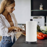 Heavy-Duty Stainless Steel Paper Towel Holder - Easy One-Handed Tear with Suction Cups - Modern Weighted Standing Countertop Dispenser for Kitchen - Holds All Paper Towel Rolls, Black