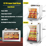 Stainless Steel Food Dehydrator Machine With Digital Timer, 800W Power, Large Trays For Jerky, Fruit, Vegetables, Herbs, Meat And Dog Treats, 360° Even Drying Technology(12Layers)