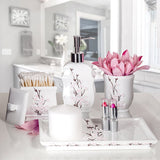 Creative Scents Vanda Bathroom Set - Cherry Blossom White Bathroom Accessories Set - 4 Piece Floral Bathroom Soap Dispenser Set Includes: Lotion Dispenser, Toothbrush Holder, Tumbler & Soap Dish