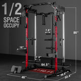 Mikolo Power Cage, 2000LB Power Rack with Independent Dual Pulley System, Multifunction Home Gym Workout Machine for Cable Crossover (Red Package) Mikolo