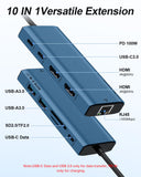 USB C Laptop Docking Station Dual HDMI Monitor 10in1 Dongle Type-C Hub Dock