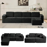 Furnify 136" Cloud Sectional Couch, Left/Right Facing Convertible Sofa with Deep Seat, L-Shape Modular Upholstered Foam Couch for Living Room Bedroom, No Assembly Required (Corduroy Fabric, Black)