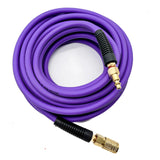 SYXQT Hybrid Air Hose(PVC) 1/4-Inch x 25FT,Air Compressor Hose 300 PSI Heavy Duty,Kink Resistant,All-Weather Flexibility with 1/4-Inch Industrial Air Fittings and Bend Restrictors,Purple