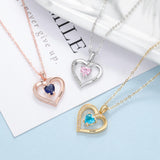 Oseew Personalized Heart Birthstone Necklace for Women 10K 14K 18K Solid Gold Engraved Name Birthday Christmas Mother's Day Jewelry Gifts for Her