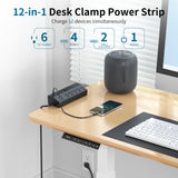 Desk Clamp Power Strip 6FT with 40W USB C Ports, JXGUCAT Flat Plug Desk Mount Power Strip Surge Protector, Removable Extension Cord with 2 USB-C Ports 6 Outlets, Fits 1.8" Tabletop Edge, Black