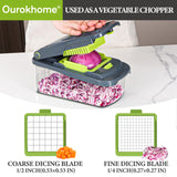 Ourokhome Veggie Chopper and Dicer with Container, Manual Hand Food Mandolin Slicer with 4 in 1 Handheld Vegetable Spiralizer (12 in 1, Gray)