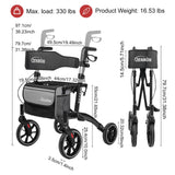 Rollator Walker for Seniors/Adults Foldable Rolling Walker with Seat 330 lbs Capacity 4 Big 8 inch Wheels Hand Grips Adjustable Height Lightweight Aluminum Walker 7205(Black)
