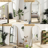Prywot Arched Floor Mirror, 57 "x 20" Full Length Mirror Wall Mirrors Hanging or Leaning Arched-Top Full Body Mirrors with Stand for Bedroom, Dressing Room, Gold