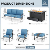 MFSTUDIO 8 Piece Metal Patio Furniture Set with Fire Pit Table, Denim Blue