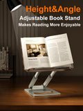 Tounee Book Stand for Reading, Telescopic Book Holder, Adjustable Height Pull Out Design Ergonomic Cookbook Stand with Elastic Page Clips Fits All Books