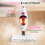 12-in-1 Steam Mop Cleaner, 15-Sec Fast Heat-Up, 1200W Floor Steamer with Double-Sided Pads, Removes 99.99% Stubborn Stains for Hardwood Floors, Marble, Clothes, Windows, Tiles, White
