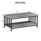 Homeiju Coffee Table for Living Room with Slatted Sides Frame, Modern Farmhouse Living Room Table with 2-Tier Storage Shelf for Home Office, Apartment, Grey Wash, 39 inch