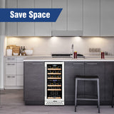 Tylza Mini Fridge 15 Inch Wine Cooler Under Counter, 30 Bottles Dual Zone Wine Fridge with Stainless Steel, Wine Refrigerator Freestanding, Built-in Wine Cellars