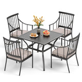 PHI VILLA 5-Piece Patio Dining Set, 37" Square Steel Table, Fixed Chairs