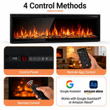 72” Smart Electric Fireplace with Voice Control, Realistic Flame, Crackling Sound, Wall Mounted or Recessed Fireplace Insert, App/Remote Control, Logs & Crystals Included for Living Room, Bedroom