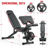 XDDIAS Workout Bench, Adjustable Weight Bench with Leg Extension and Leg Curl, Extended Headrest, 900LBS Preacher Curl Bench, Included 2 * 10LBS+2 * 25LBS Weight Plates